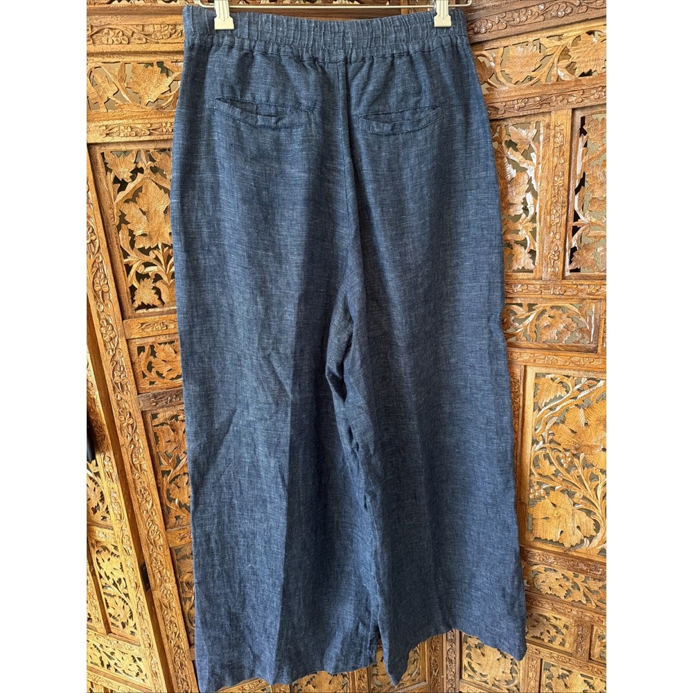 H by Halston Blue 100% Linen Wide Leg Pants Womens Sz 10 Pleated Pockets - Picture 2 of 9